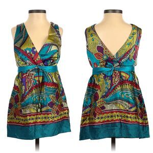 Vintage Y2K Single Silk Top Empire Waist Floral Leather Beaded Size P/XS